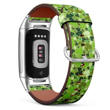Imagem de Pulseira de relógio de couro de substituição compatível com Fitbit Charge 5/Fitbit Charge 6 (St Patricks Day Green) Pulseira para Smartwatch para mulheres e homens