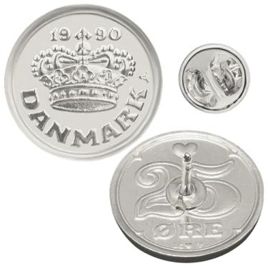 Imagem de Crachá de broche de moeda genuíno | Joias colecionáveis vintage | Banhado a níquel | Muitos países | Acessório de terno clássico para vestido formal, Denmark, Latão, Sem Pedra Preciosa