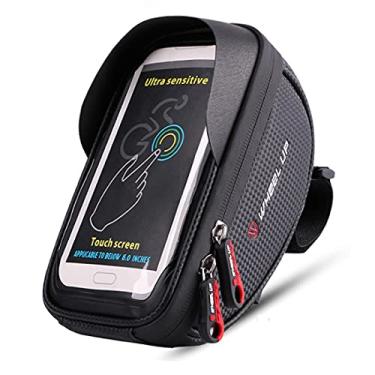 Imagem de Bolsa para guidão de bicicleta, suporte de telefone para bicicleta, à prova d'água, bolsa para quadro de ciclismo, bolsa de tubo superior, suporte de telefone para iPhone 16, 15, 14, 13, 12, 11, Pro,