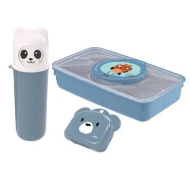 Imagem de Kit Ludico Infantil Porta Lenços Umedecidos Saboneteira Ursinho Estojo