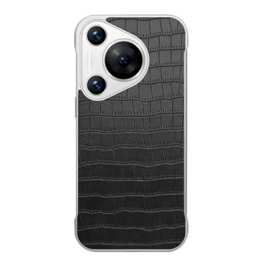 Imagem de LTLMYDAM Capa fina para Huawei Pura 70 Ultra/70 Pro/70 Pro+/70, couro sem moldura, padrão de crocodilo, capa masculina e feminina, capa de proteção contra choque leve, preta, 70 Pro