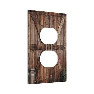 Imagem de Porta de celeiro rústica para casa de fazenda vintage placa de madeira tampas de tomada placa de parede 1 entrada dupla interruptor de luz decorativa placa elétrica receptáculo placa de interruptor para banheiro decoração de casa