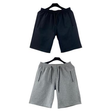 Imagem de kit 2 bermudas moletom masculino adulto bolsos lateral com ziper - f.g