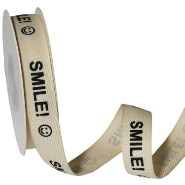 Imagem de Sorriso! Fita de algodão, fita de sarja natural de 1,5 cm x 10 m, acabamento em espinha de peixe creme para embrulho de presente, decoração de festa e projetos de artesanato