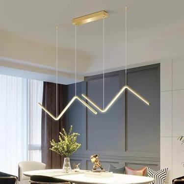 Imagem de Luminária Pendente LED Wave Moderna, 90cm, 26W, Design Geométrico, Altura Ajustável 120cm, Preto/Dourado, Arandela Teto Ilha Cozinha, Sala, Branca Quente 3500K (Dourado)