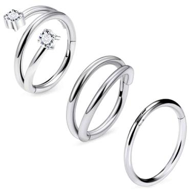 Imagem de Ruifan 20G 18G 16G Anéis de nariz de titânio para mulheres argolas duplas clicker articulado septo nariz anel lábio hélice cartilagem argola brinco daith torre concha corpo piercing joias para