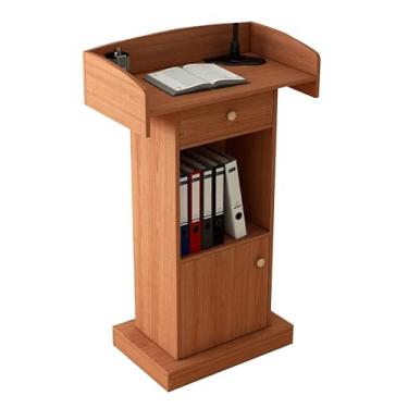 Imagem de WUHUQN Lectern Podium Stand, Simple Lecterns Laptop Desk Podiums with Open Storage and Drawer Podium Stand Pulpits for Churches Portable Standing Lectern,