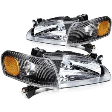 Imagem de LBRST Conjunto de farol adequado para Toyota Corolla 1998-2000 lente transparente preta alojamento âmbar par lateral 8111002060 8115002050 8152002040 8151002040 TO2503121 TO2502121 TO2520200 150 TODOS
