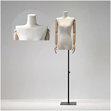 Imagem de CUTPOIY Suporte de manequim de tronco, forma de vestido de torso de manequim feminino, corpo de manequim de meio corpo de janela de loja com braço de madeira, 120-188 cm altura ajustável