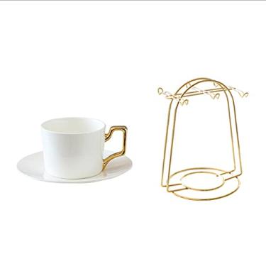 Imagem de AKALNNB Conjunto de chávenas de chá de 6 peças, conjunto de chávenas de chá de luxo europeu de cerâmica e pires de xícara de café com suporte para chá e cozinha