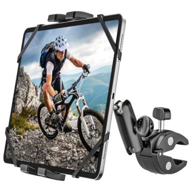 Imagem de YOOZ Suporte para tablet de motocicleta [forte estabilidade e durabilidade] Bicicleta Barco Carrinho de bebê Ginásio Spin Bike Treadmill Tablet Mount Grampo de guidão para iPad Pro Air Mini, Galaxy