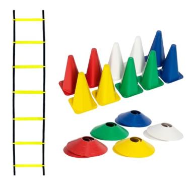 Imagem de Kit Funcional 10 Pratos + 10 Cones + Escada Agilidade Com 7 Degraus Treino Futebol