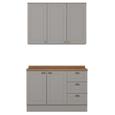 Imagem de Armario Aereo E Balcao 120cm CE169 Americana Cinza Nature Henn, Cinza 