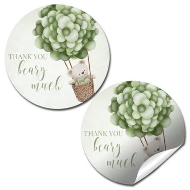 Imagem de Adesivos de chá de bebê de urso de pelúcia verde sálvia neutro de gênero - 40 etiquetas redondas de 5 cm - adesivos de lembrancinha de festa de urso de balão fofos, sacos de presentes e selos de