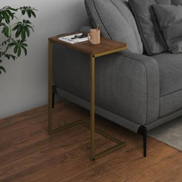 Imagem de Mesa Lateral de Apoio Industrial Sofá Charmme Ferro Dourado e Tampo Am