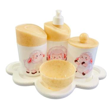 Imagem de Kit Higiene Baby Ovelhinha Menina c/bandeja MDF - 5 Peças - Dóia Kids,