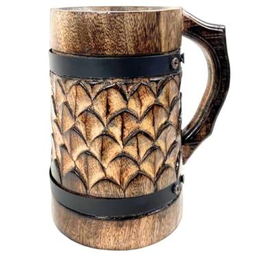 Imagem de collectiblesBuy Caneca de cerveja de madeira antiga feita à mão pinheiro maçã design intrincado caneca caneca autêntica e elegante com polonês à prova d'água caneca de bebidas de cozinha moderna