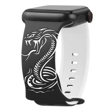 Imagem de Pulseira de relógio inteligente Art Collection para Apple Watch – design dragão tigre, cobra lobo e águia calva, preto e branco, compatível com Apple Watch séries 9/8/7/6/SE/Ultra (Venom Strike (cobra