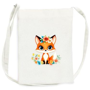 Imagem de BJDAMAI Mini bolsa de lona para adolescentes e meninas, pequena bolsa com alça de ombro para celular, chaves, batom, moeda!, Raposa
