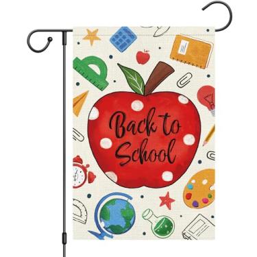 Imagem de Heyfibro Bandeira de jardim de volta às aulas 30 x 45 cm serapilheira dupla face, Apple School Days Apple Pencil Crayon Supplies Bandeira de quintal para decoração de campus para crianças (apenas