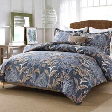 Imagem de Bedduvit Conjunto de edredom queen damasco marinho – Conjunto de cama vintage de algodão luxuoso ultramacio de algodão egípcio Paisley para todas as estações, 3 peças, edredom de hotel com 2 fronhas,