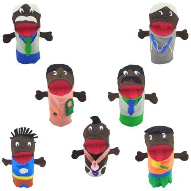 Imagem de Fantoche Família Negra 25cm Com 7 Personagens De Mão Feltro