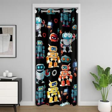 Imagem de Cortina de porta de robô de desenho animado, máquinas de robôs coloridos, cortina de cobertura de porta de armário para quarto, sala de estar, cortina de escurecimento de sala de ciência futurista