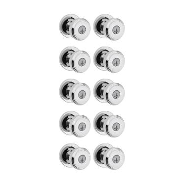 Imagem de Kwikset Maçaneta de porta de entrada Maven com fechadura e chave, alça externa com chave segura, entrada frontal e quarto, cromo polido, pacote com 10, SmartKey Rekey Security resistente a picaretas