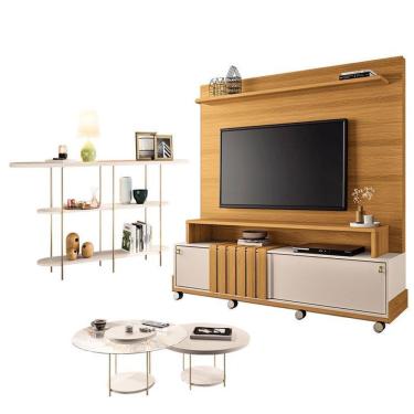 Imagem de Estante Home Theater Bold Off White Cinamomo E Aparador Infinity E Kit Mesa De Centro Sky Off White - Hb Móveis