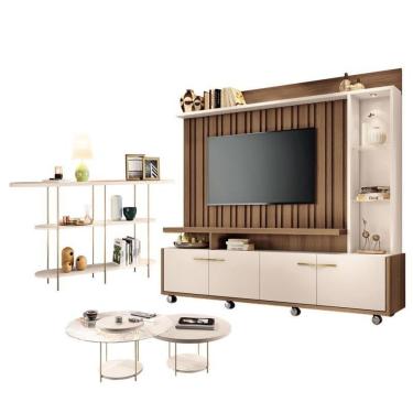 Imagem de Estante Home Theater Titan Off White Castanho E Aparador Infinity E Kit Mesa De Centro Sky Off White - Hb Móveis
