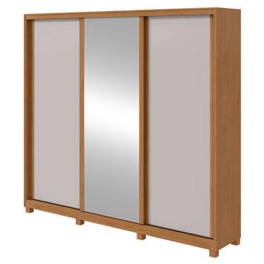 Imagem de Guarda Roupa Casal Forma 230 3 Portas Amêndoa Clean Off White Com Espelho Glass E Pés – Lopas
