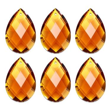 Imagem de PATIKIL Pingentes de cristal K9, contas de gota, pacote com 6 peças de prismas de lustre de 38 mm, contas de grade penduradas, lâmpada faça você mesmo para decoração de artesanato, âmbar