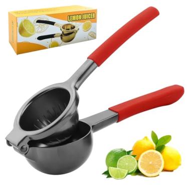 Imagem de Espremedor de limão, espremedor de frutas cítricas de aço inoxidável 304, espremedor manual de design antiderrapante, espremedor de citrinos manual resistente e espremedor de limão - cinza e vermelho