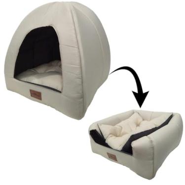 Imagem de Cama Caminha Pet Toca Iglu 2 em 1 com Almofada para Cachorro ou Gato até 12kg (Bege)