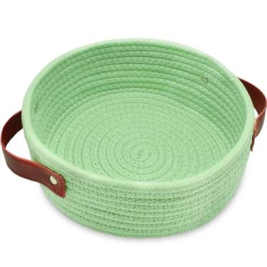 Imagem de ABenkle Cesta de armazenamento pequena, mini caixa de armazenamento de corda de algodão, cestas de prateleira pequenas fofas, organizador de brinquedos decorativos boho para berçário, spa, cesta de