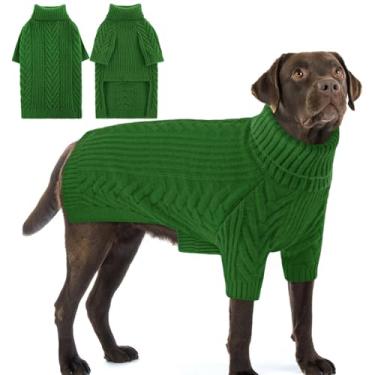 Imagem de Preferhouse Suéteres para cães grandes, meninas, meninos, gola rolê, manga comprida, malha para animais de estimação, pulôver outono inverno quente sólido pull-on pet moletom Rottweiler (verde, 2GG)