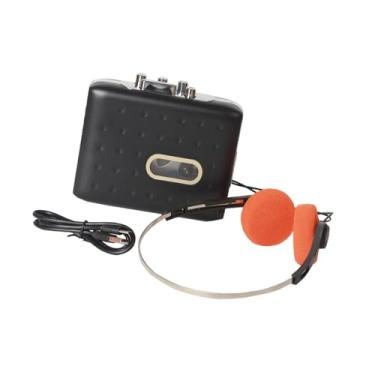 Imagem de Generic Tocador de fita cassete para MP3, resistente com fones de ouvido, compacto e portátil, retrô, para viagens ao ar livre, Preto
