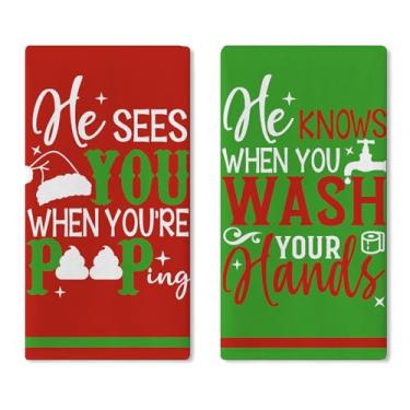 Imagem de YMCAFZ Engraçado conjunto de 2 toalhas de prato de cozinha para banheiro, Natal, ele vê você quando você está cocô, toalha de mão secando, pano, cozinha, novidade, inverno, férias, banheiro, decoração