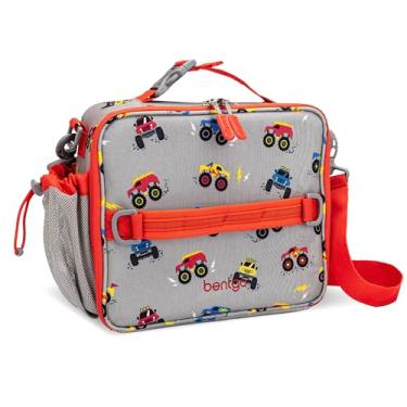 Imagem de Lancheira infantil Bentgo durável, isolamento duplo, crianças a partir de 3 anos, comporta pote, garrafa de água e lanches, resistente à água e fácil de limpar, bolsos com zíper (caminhões)