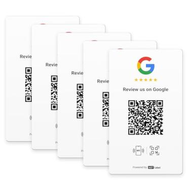 Imagem de HotLabel Pacote com 5 cartões Google Review – Branco – NFC Tap & QR Code – Inclui 5 links independentes (suporta 5 lojas diferentes ou mesmas) – todos os telefones compatíveis – sem aplicativo