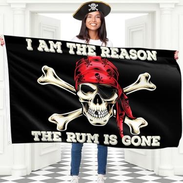 Imagem de Bandeira I Am The Reason The Rum Is Gone – Bandeira Jolly Roger – Bandeira engraçada pirata – Poliéster 110Den – Impressão dupla face – 2 ilhós de latão, grande 1,5 m x 3 pés