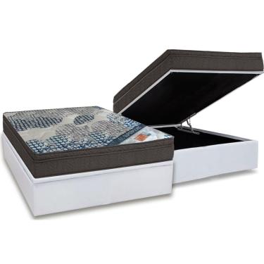 Imagem de Cama Box Baú Casal: Colchão Molas SuperPocket Ensacadas Ortobom Fort Tech ISO + Base CRC Courano White(138x188)
