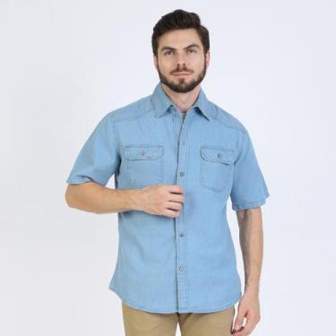 Imagem de Camisa Jeans Manga Curta com Bolsos Camisa Manga Curta Basico Masculin