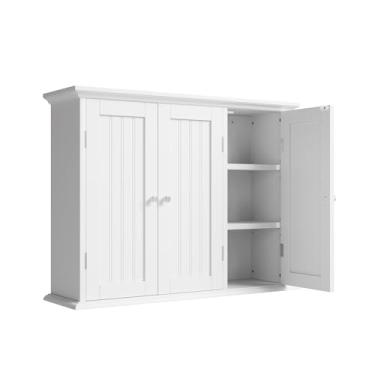 Imagem de ChooChoo Armário de parede de banheiro com 3 portas, armário de lavanderia montado na parede, armário de remédios com prateleiras ajustáveis, organizador de armário de cozinha suspenso, branco