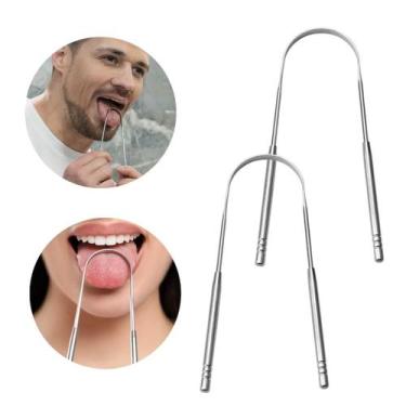 Imagem de Limpador Raspador De Língua Em Aço Inoxidável Higiene Bucal 2 Unidades