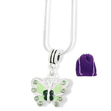 Imagem de Colar de corrente de cobra esmeralda Park Jewelry borboleta com pingente de esmalte colorido