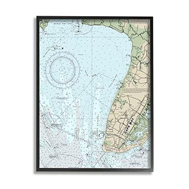 Imagem de Stupell Industries Mapa náutico de Nova Jersey, cartografia tradicional, projetado por Daphne Polselli arte de parede emoldurada, preta, 28 x 35 cm, cinza