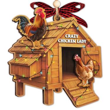 Imagem de Enfeites de Natal de galinha 2025 - Presentes Crazy Chicken Lady - Enfeite de galinha de 2 camadas - Enfeite engraçado de galinhas alegres - Ornamentos de animais de fazenda - - Presentes para amantes