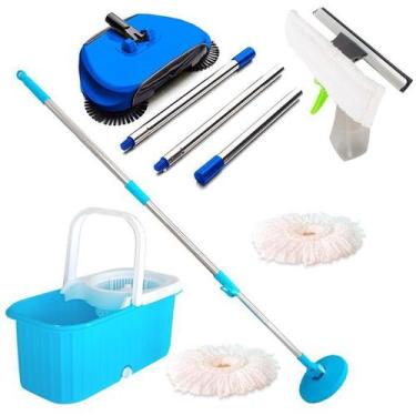 Imagem de Balde Mop Esfregão Com Rodinhas, 2 Refis, Limpa Vidros e Vassoura Mági