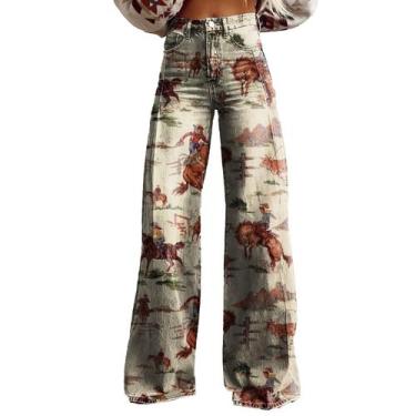 Imagem de Calças Palazzo LUFHBEHB femininas com estampa floral boho de cintura a